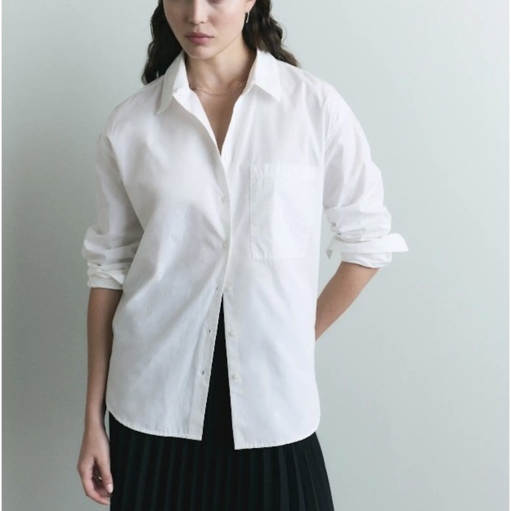 NEW Quince 100% Organic Cotton Poplin Long Sleeve Boyfriend Shirt Womens M White
